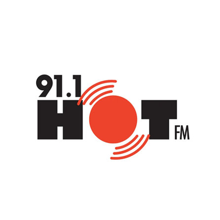 91.1 Hot FM logo alongside Lookout 07 Youth Centre branding, highlighting their partnership to support youth programs on the Sunshine Coast.